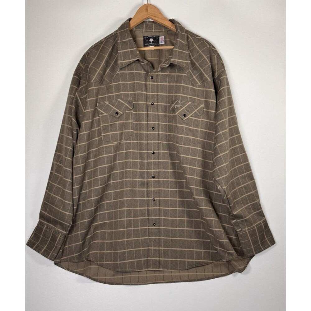 Flying R Ranchwear Mens 20.5 36 Brown Taupe‎ Windowpane Check Western Workwear